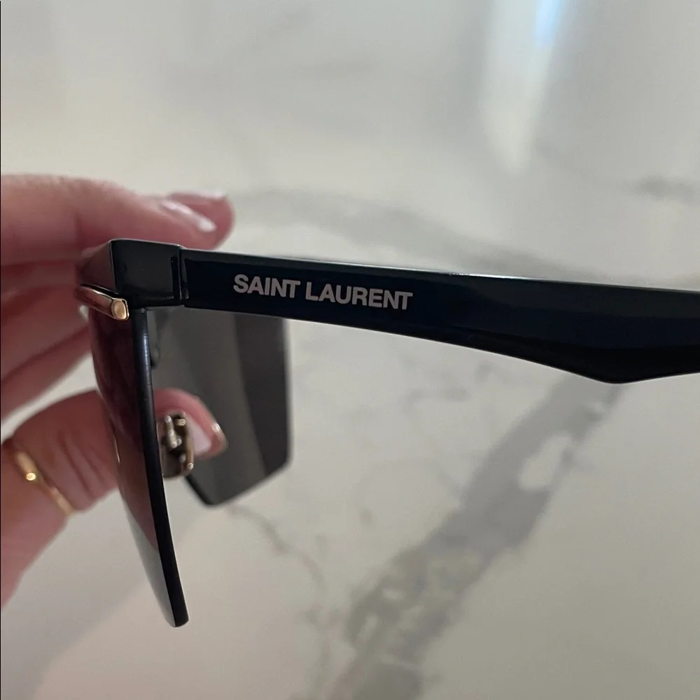 Saint Laurent Black and Silver Shield Sunglasses